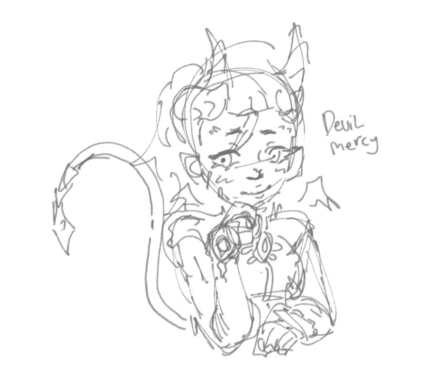 bountyhntr5's tweet photo. i made this devil mercy sketch with @skiesti_ in mind! i would draw their oc but im not quite fully sure how their oc looks :) #mercyoverwatch #Mercy #devilmercy https://t.co/fEFb1l6IVj