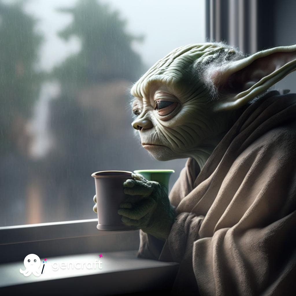 Palpatine/Yoda pencereden bakarak sabah kahvelerini içiyor: