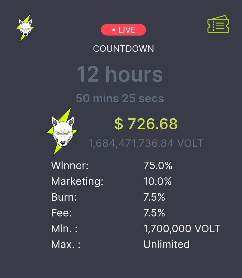 ⏰️ 12hrs to go
🏆 1.6 Billion $VOLT
🔥  BURN INCOMING 🔥 
@VoltInuOfficial @JPulsepot @LadybugzO1 @ThomahawX1 @Pablo_cro @JakeGagain @MikeThaInvestor @Yourpop8 @Young_Light317 @GolfGod707 @SpaceyCrypto1 #DeFi @burnVOLT @RaiderBoss @VoltEL10 #BNBPOT $BNBP #VOLTARMY #VolTwitter