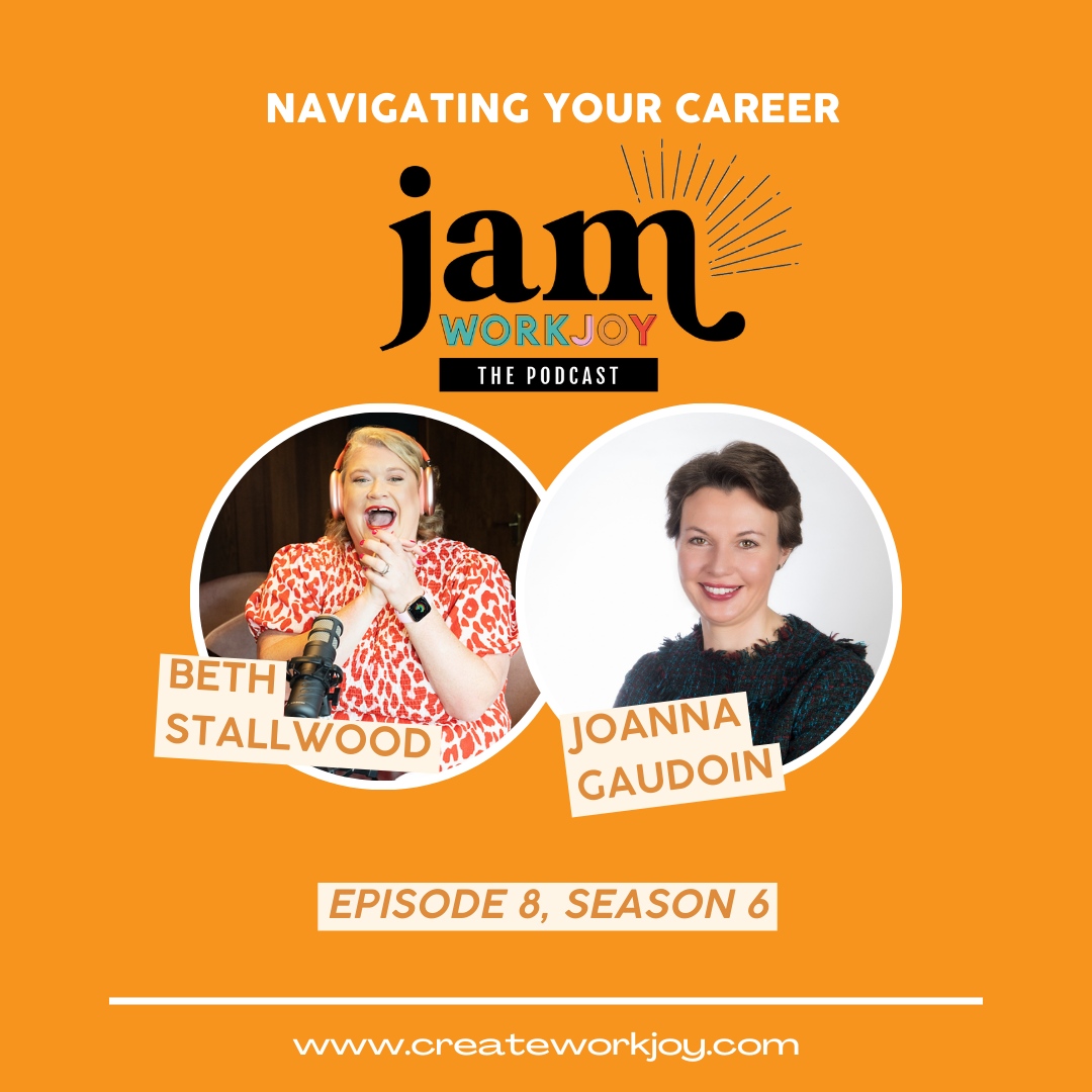 createworkjoy's tweet photo. Tune into Episode 8 of the WorkJoy Jam to #listen to my #chat with the brilliant Joanna Gaudoin as we talk about how to #navigate your #career!
Search for the 'WorkJoy Jam with Beth Stallwood' on your favourite #podcast platform to join in the #conversation!
#personalimpact https://t.co/YsxwONeBAl