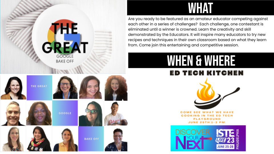 lucie_renard's tweet image. 🌟 Calling all educators! Get ready to watch a thrilling series of challenges. 🏆 Witness the creativity &amp;amp; skill demonstrated by educators (me too👋) as we battle for the crown. 🔥 #ISTElive
@mrshowell24 @picklesnlemons @celyendo @2minutetechtips @dramatickat @guisegotteched