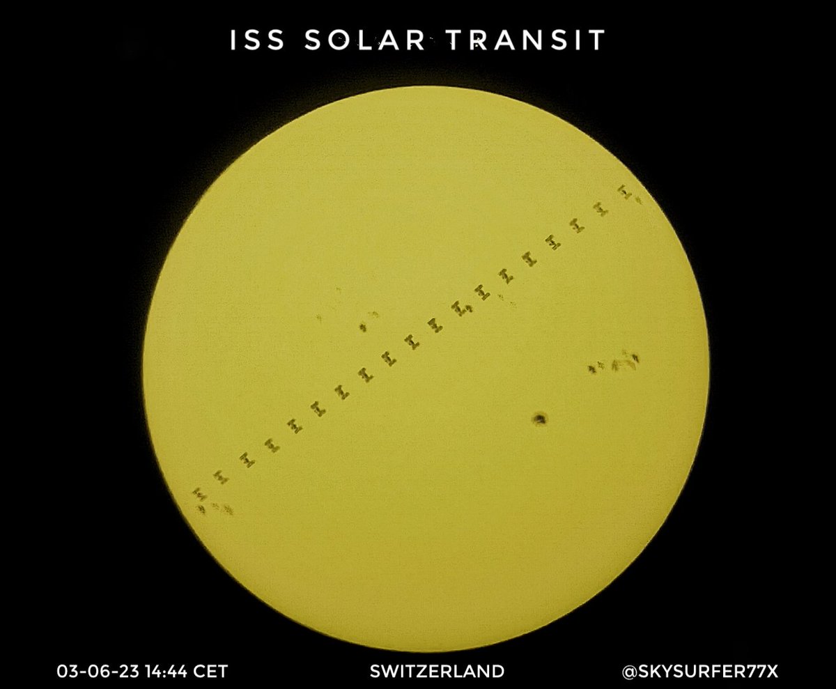 #Iss @Space_Station in front of our 'busy' homestar 🌞🛰 #Space #SpotTheStation #Sunspots #MondayMotivation 🖖