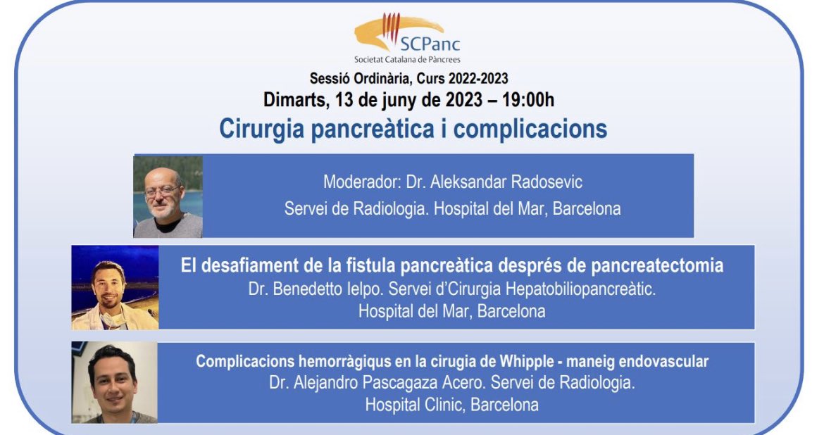 Os esperamos mañana en la @SCPancrees para hablar de la Fistula Pancreatica… hay novedades ? Te esperamos @CEIHPBA @SCatCir