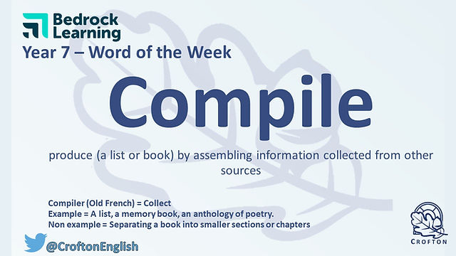 CroftonEnglish's tweet photo. Our Words of the Week for KS3 this week are: compile, respective, and circumvent.
@SchoolCrofton @Bedr0ckLearning #literacy #vocabulary #bedrocklearning
https://t.co/1kZ26sqsyo https://t.co/R6aGXab6Hn