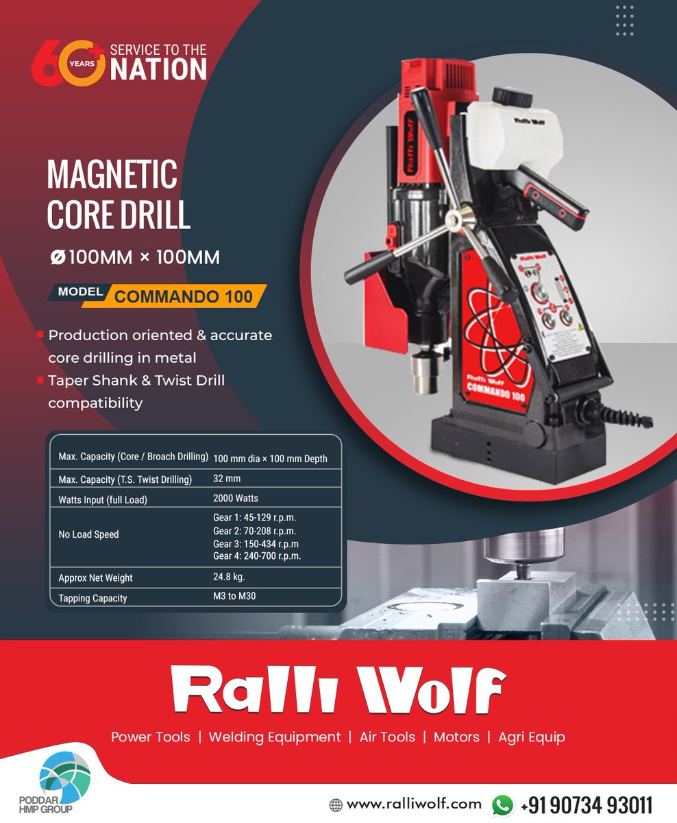 Ralli_Wolf's tweet image. Ralli Wolf Commando 100 precision and accurate drilling in metal With variable speed controller. For more information visit: bit.ly/2N2alYP
#magenticcoredrill #commando100 #drillingmachine #commando100 #ralliwolf