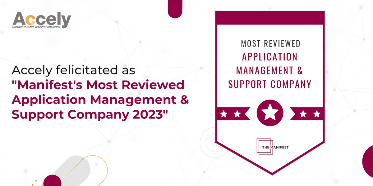 Accely is thrilled to be recognized as 'The Most Reviewed Application Management & Support Company' in The Manifest 2023.

News: bit.ly/3WZM7nI

#Accely #Manifest2023 #SAP #ApplicationManagement #AMSSupport #ManagedServices