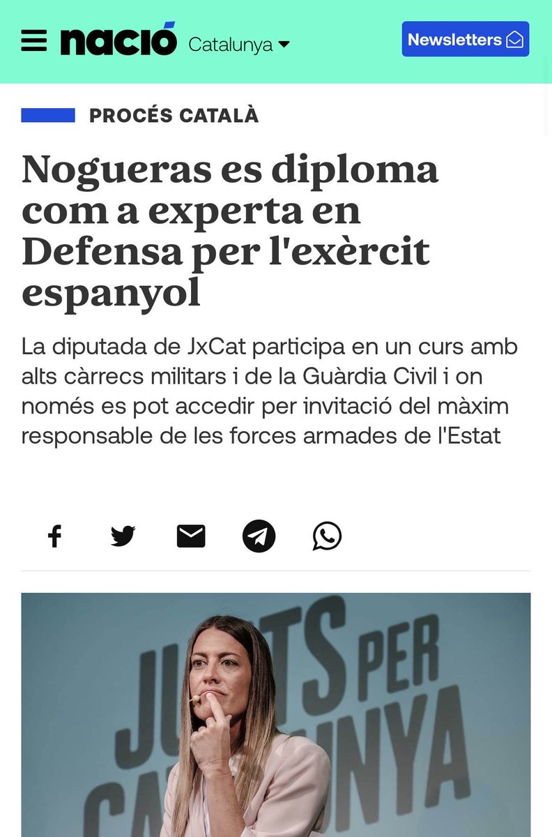 ⚠️ Aquí tenim Míriam Nogueras en un curs de 'defensa nacional' impartit pel CESEDEN amb militars i alts càrrecs espanyols. Es va diplomar com a experta en defensa per l'exèrcit espanyol juntament amb membres de la Guàrdia Civil i militars.