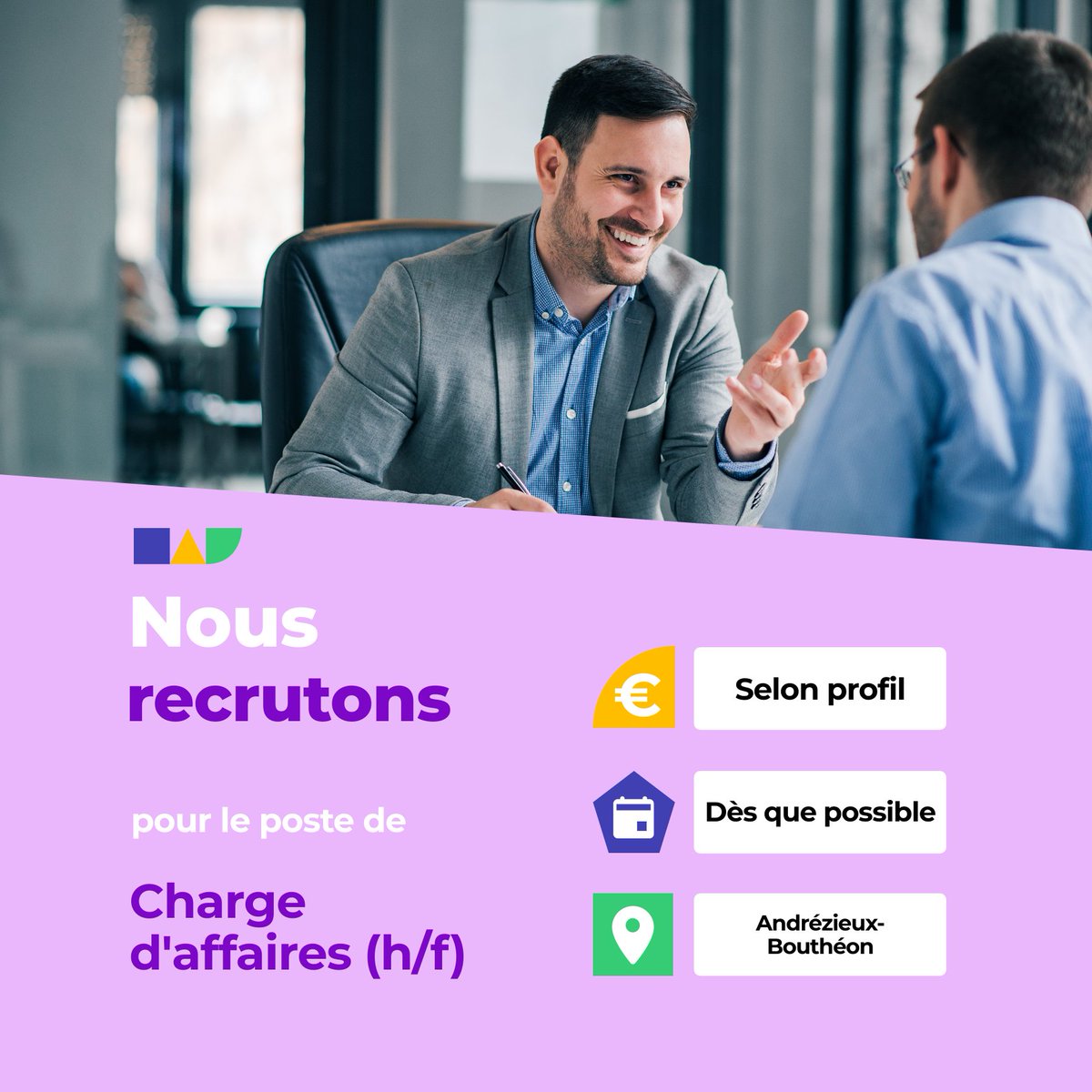 🛎️ Nouvelle offre d'emploi : Charge d'affaires (h/f)
🌎 Andrézieux-Bouthéon (42160)
📅 Démarrage dans les 7 prochains jours
👉 Plus d'infos : jobs.iziwork.com/fr/offre-emplo…
#recrutement #intérim #emploi #OffreEmploi #job #iziwork