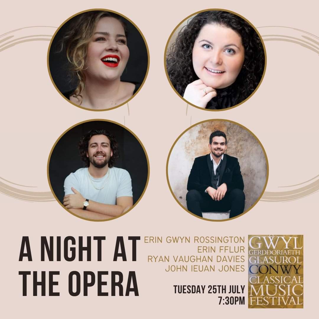 Four of Wales' most promising young singers invite you to join them for A Night at The Opera. Can't wait to welcome @ErinRossington Erin Fflur <a href="/JohnIeuanJ/">John Ieuan Jones</a> @RyanVd to historic Conwy. Find out more conwyclassicalmusic.co.uk/event/a-night-… #opera #conwy #ClassicalMusic