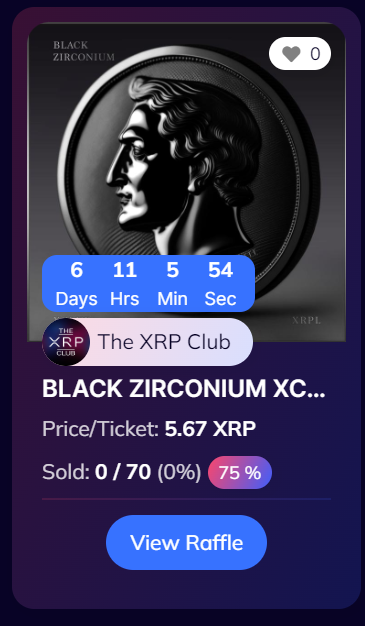 NFT RAFFLE! 🔥

One BLACK ZIRCONIUM XCLUB
Founders Edition NFT! 

A chance to get it for less than 6 XRP! 😱

Duration: until next Monday ✅
secretraffles.xyz/raffle/58

@Scarbo15942044 <a href="/mduncan_vm/">mduncanvm</a> <a href="/TheXRPClub/">TheXRPClub.xrp</a>