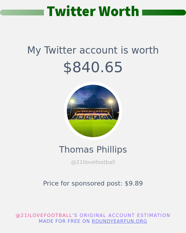 My Twitter worth is: $840.65

➡️ anyplacehere.me/twitterworth
