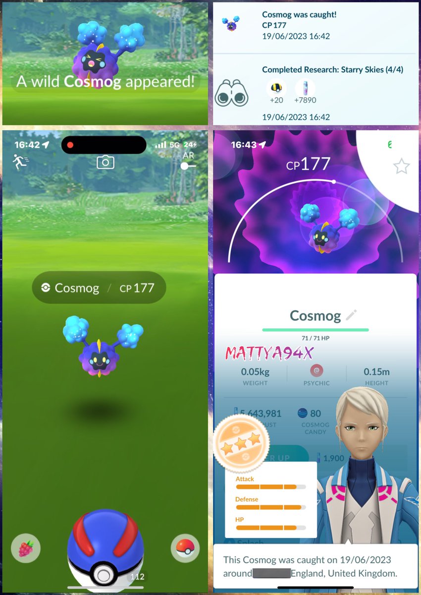 MattyA94x's tweet photo. Completed the Free Starry Skies Special Research and caught my 2nd Cosmog not bad my 1st one was a 96% - 13/15/15 and now my 2nd a 3 Star 89% - 13/14/13 🎉☄️🪐🔭🤩🎉

#PokemonGO #StarrySkies #Cosmog #SolsticeHorizons https://t.co/1iOOpZcYkn
