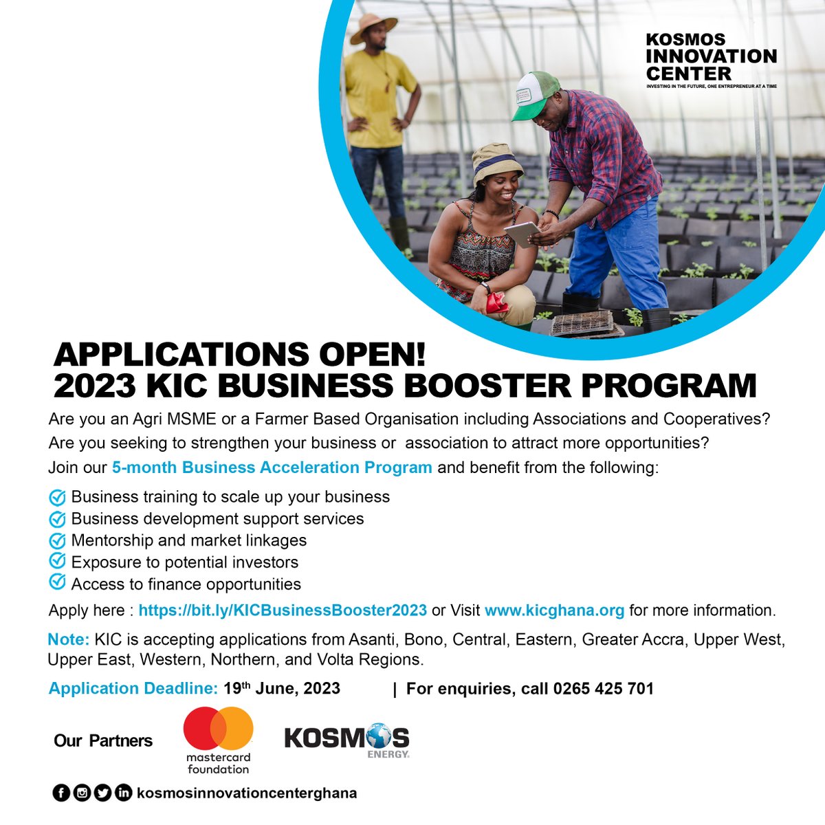kicghana's tweet photo. Last call! 📣 Don't let this opportunity slip away! Applications close TODAY for the Business Booster: apply here https://t.co/MtSMMu483V! If you're an agriMSME eager to attract investors, seize the chance to make your business shine! 💼✨ 
#KICBusinessBooster https://t.co/xq3Onx87wH