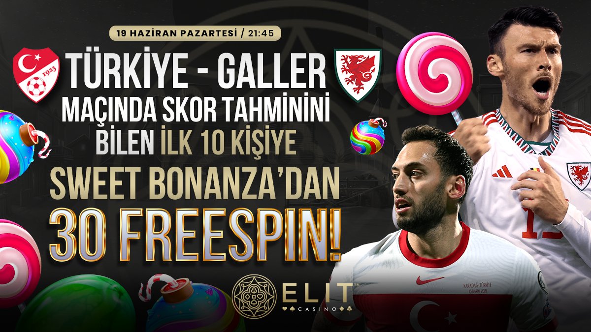 #BizimÇocuklar sahada ❗️ 

🇹🇷 Türkiye - Galler 🏴 maçının sonucunu, elit kullanıcı adın ile birlikte bu tweetin altına bırak ⚽️

Skor tahminini doğru yap, Sweet Bonanza’da geçerli 30 freespini kap, biodaki linkten girişini yapabilirsin.

Bedelini ödeyenler her zaman kazanır💪