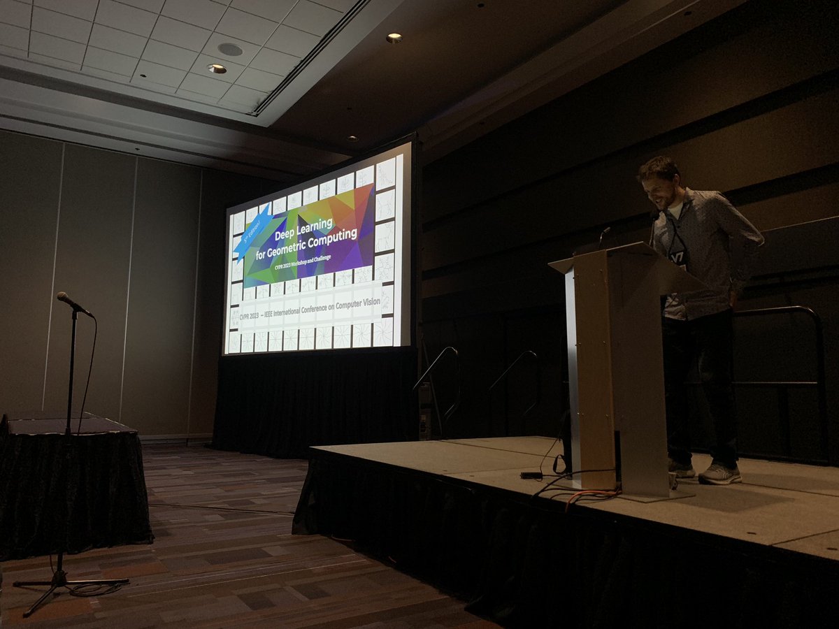 ilkedemir's tweet photo. You still have 5 mins to find a seat in this room! East Ballroom C, Deep Learning for Geometric Computing. #DLGC #SkelNetOn #CVPR2023 https://t.co/d9rH4RTsPJ