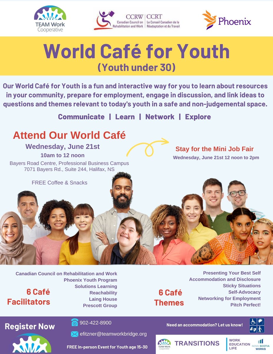 MentorAbility Atlantic Canada (@mentorabilityat) on Twitter photo Register for the <a href="/TEAMWork1997/">TEAMWorkCooperative</a> World Café for Youth, happening June 21st from 10:00am-12:00pm with a mini Job Fair following from 12:00-2:00pm. Email efitzner@teamworkbridge.org to register. Register for the <a href="/TEAMWork1997/">TEAMWorkCooperative</a> World Café for Youth, happening June 21st from 10:00am-12:00pm with a mini Job Fair following from 12:00-2:00pm. Email efitzner@teamworkbridge.org to register.