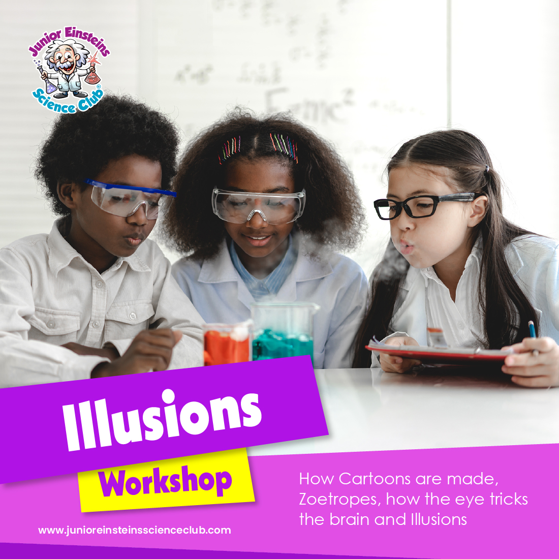 Illusions STEM Workshop. How Cartoons are made, illusions and How the eye tricks the brain! A treat for #scienceweek #schooltour #halloween or just for fun! #junioreinsteins #kids #schools #teachers #STEM #science #edchat #edchatie #Dublin