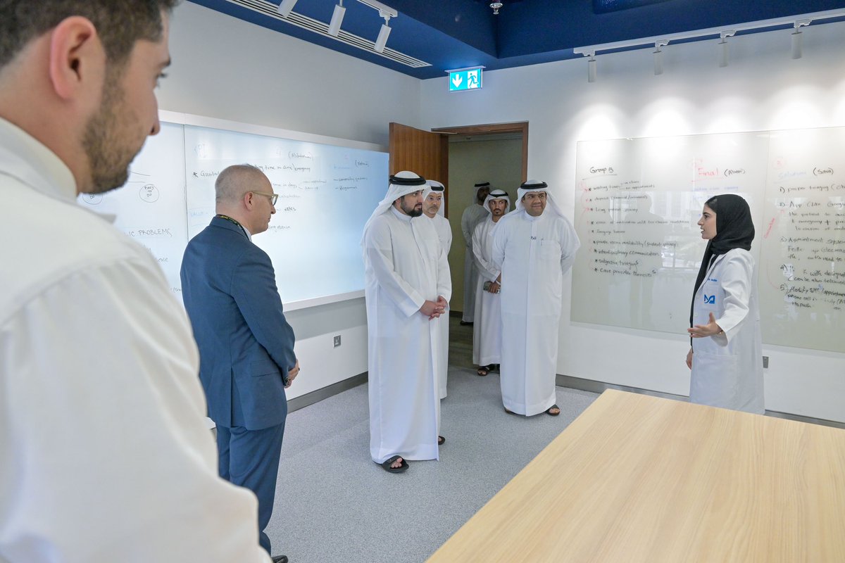 AhmedMohammed's tweet photo. During my visit to @MBRUniversity today, I reviewed the outcomes of the University’s educational, research and medical initiatives, including its exceptional organ transplant programme. The achievements of the Dubai Academic Health Corporation and its partners reflect Dubai’s commitment to building one of the world’s best healthcare ecosystems. The Corporation’s efforts to contribute to the enhancement of human health globally through productive partnerships have led to the publication of 1,000 research papers. We thank the teams of @MBRUniversity and the Corporation for their commitment to realising @HHShkMohd’s vision for the development of Dubai’s healthcare sector