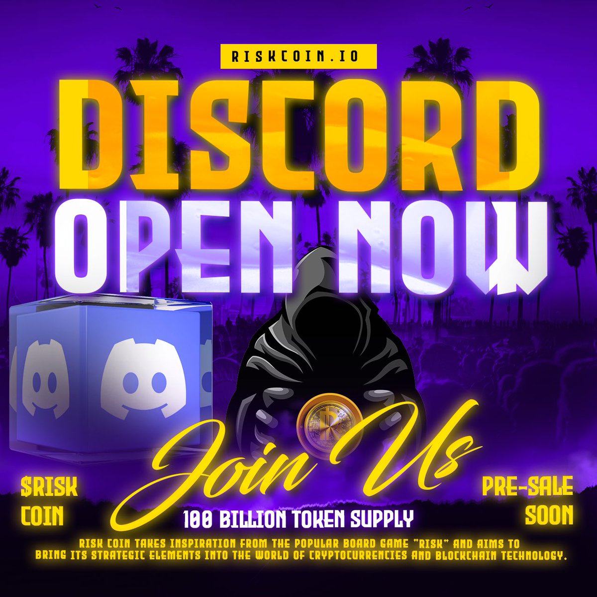 After all the hard work the past few months, the discord is NOW OPEN & Team is revealed👀

The High $Risk Roles will be hard to get but we are Giving Away 5 plus 100 ADA to a winner:

🎉FOLLOW @RiskCoinAda 
🎉RT & LIKE
🎉TAG FRIENDS
🎉Join discord.gg/KjE6nsq5eZ

#CNFTGiveaway