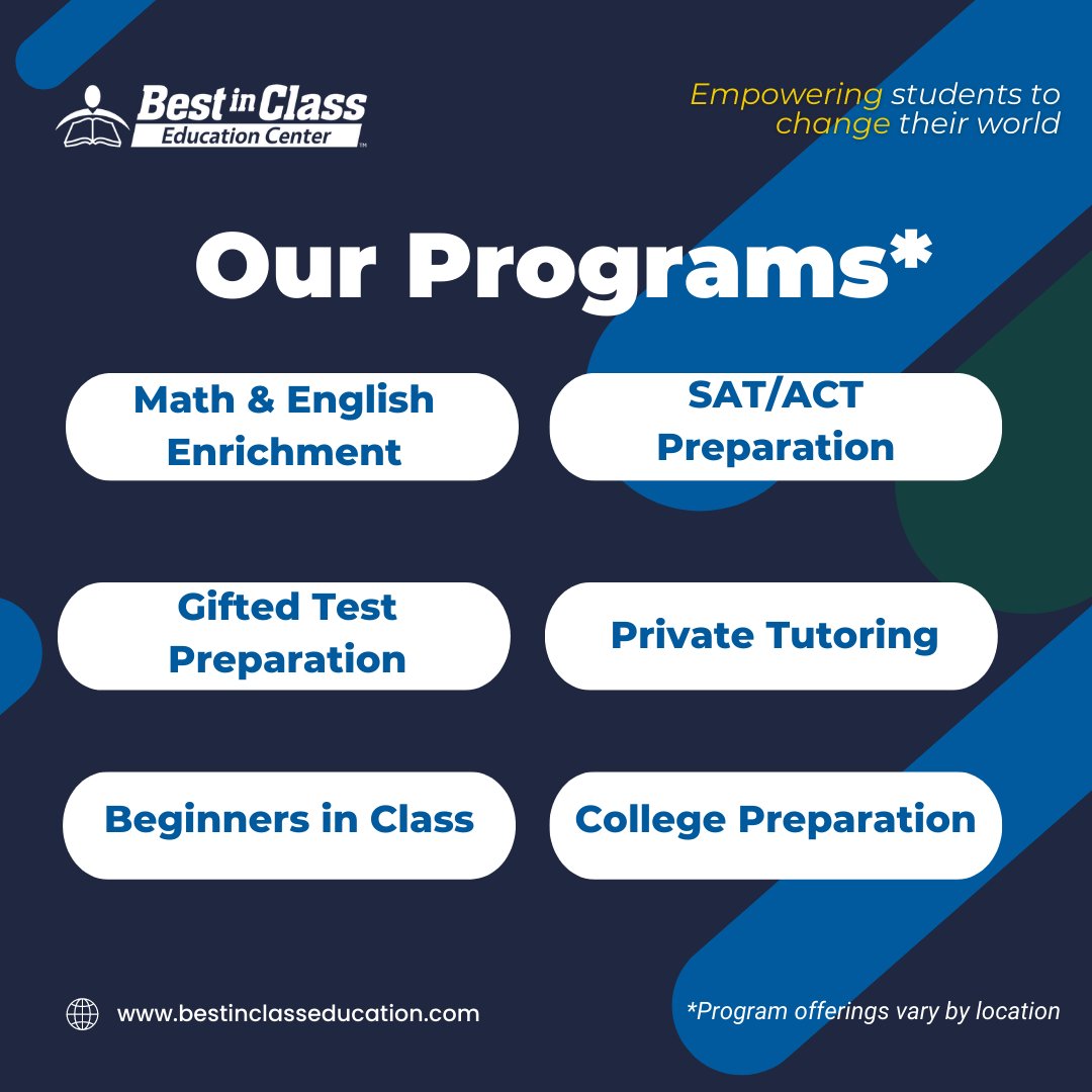 Looking for a way to challenge your child academically and prepare them for success? 

Learn about our programs: bestinclasseducation.com/programs/

#BestInClass #BestInClassEducation #ComprehensivePrograms #ChallengeYourChild #PrepareForSuccess #AcademicSupport