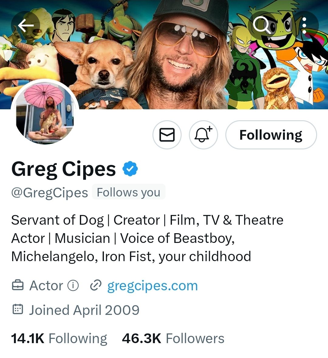 LatinFire_NSFW's tweet photo. One of my childhood VA's following me. Y'all have any idea how it feels to be followed by Beast Boy and try not to lose your shit whenever you shitpost yourself? https://t.co/vifHbVBfnc
