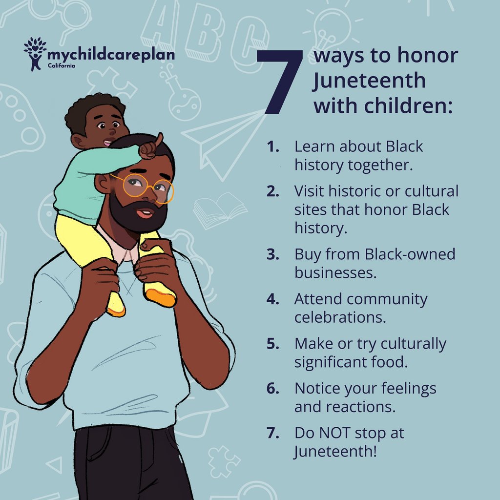 Juneteenth is a time for celebration and reflection with the whole family. Join us in honoring #Juneteenth by educating your family about the significance of this important day, donating to a racial justice organization, or buying something from a Black owned business.