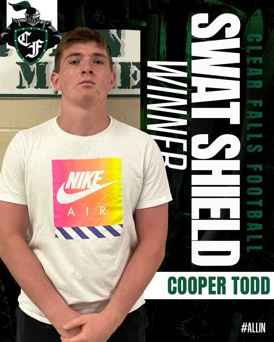 Last weeks SWAT Shield winner:  Cooper Todd.  #ALLIN