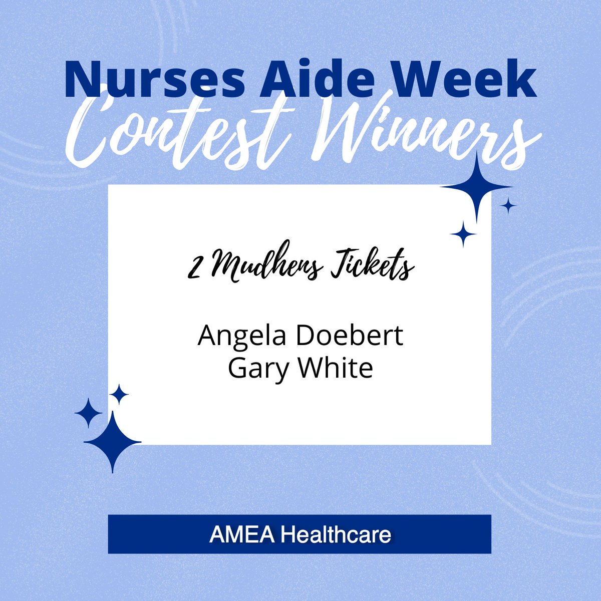 We're celebrating National Nurses Aide Week all week long! The winners of our first two drawings are: Angela Doebert and Gary White.

Congratulations!

#NationalNursesAideWeek #Giveaway #AMEAHealthcare #HealthcareStaffing #HealthcareJobs #RNJobs #LPNJobs #STNAJobs #HHAJobs