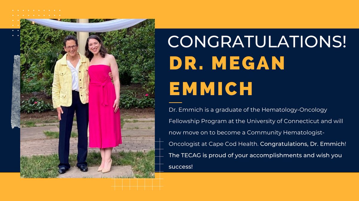 ASCOTECAG's tweet photo. Congratulations to Dr. @MEmmichDO for finishing her hematology-oncology fellowship @UCONNHealth! 

Thank you for your valuable contributions to the #TECAG and to the oncology community. 
@CapeCodHealth @ASCO https://t.co/eWU8mZvtyj