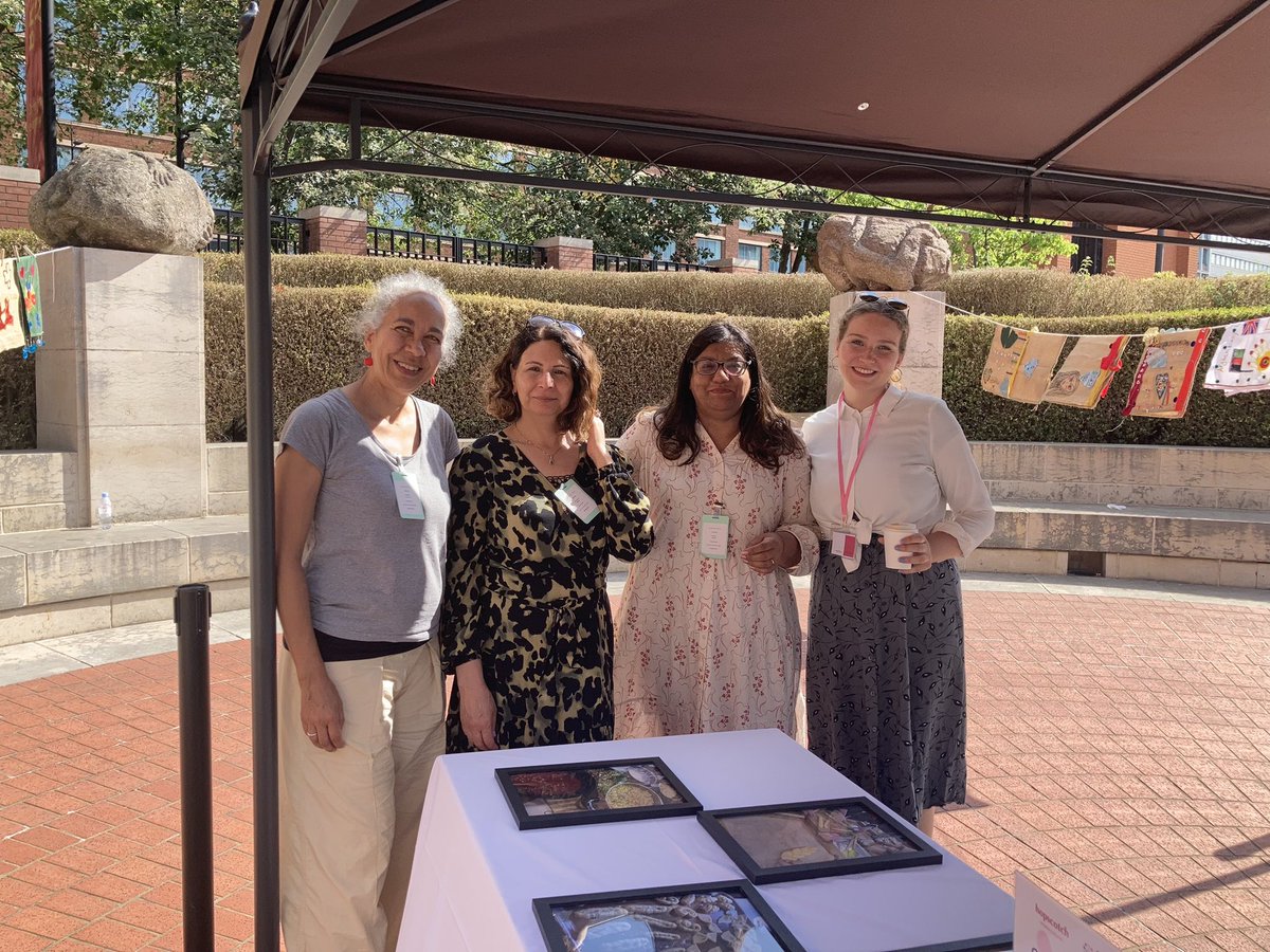 SBCousins's tweet image. Amazing staff @Hopscotchwc displaying heartfelt work by Afghan women @britishlibrary #RefugeeWeek