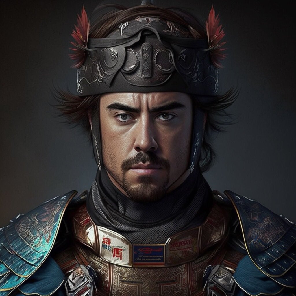 lucrincon's tweet photo. It’s impossible not to see @alo_oficial @AstonMartinF1 as a one of the best warriors in @F1 #Samurai #aigeneratedart https://t.co/mC6PWQhB8N