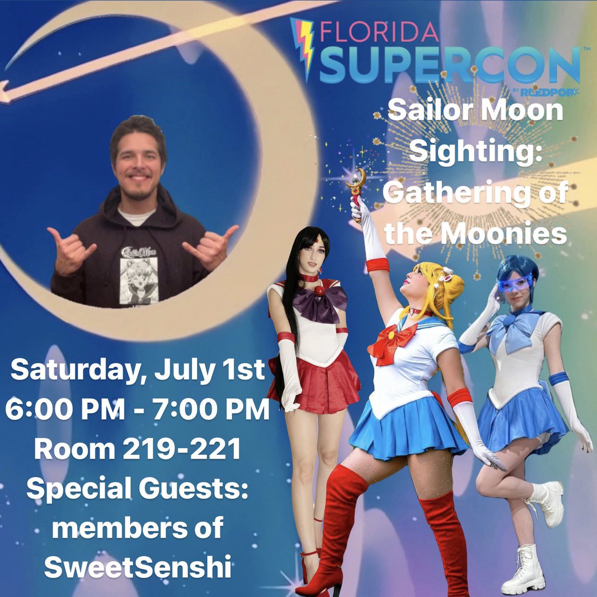 1JonathanRamos's tweet photo. Attention all moonies! Attending Supercon? Fan of Sailor Moon? Join me and members of SweetSenshi as we discuss the beloved series with you, the audience. Yes, you get your say too. The more, the merrier. By fans, for fans. https://t.co/PlnCOr7dWi