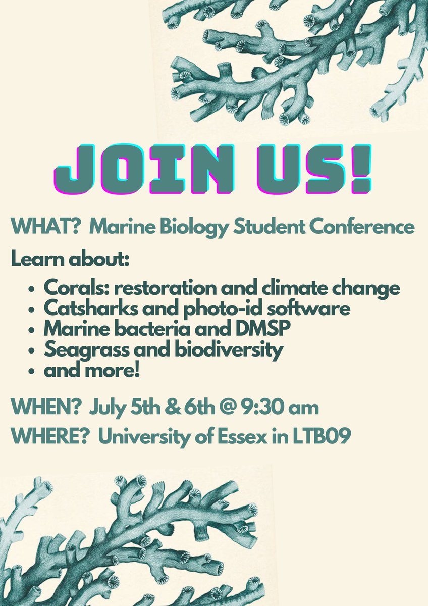 EssexLifeSci's tweet photo. Join our Marine Biology MSc students on the 5th and 6th July to find out about their fascinating research projects! 🪸🌊🦈🦠 https://t.co/v1h7K8VFrn