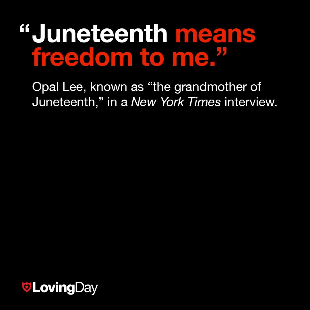 Juneteenth: observed since 1866. An inspiration for #lovingday since 2003. US federal holiday since 2021. National #juneteenth Museum in Fort Worth scheduled for 2024. In NY Times, "grandmother of Juneteenth" Opal Lee said "Juneteenth means freedom to me." nyti.ms/43KraPX