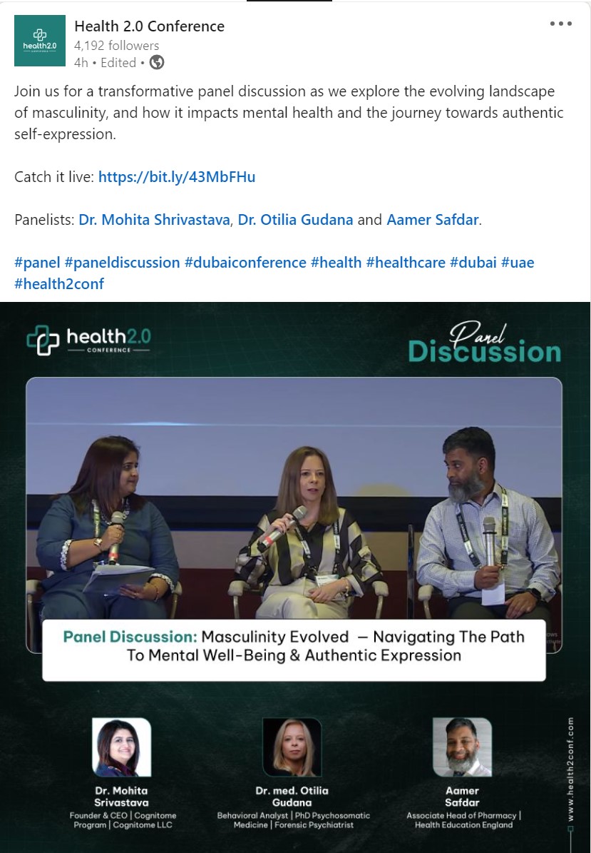 Here goes my latest article in Khaleej Times and Passion Vista Magazine on "Redefining Masculinity for better mental Health"!!!

lnkd.in/d9miDsCh

lnkd.in/dzTvnAdn

@ Health 2.0 Conference