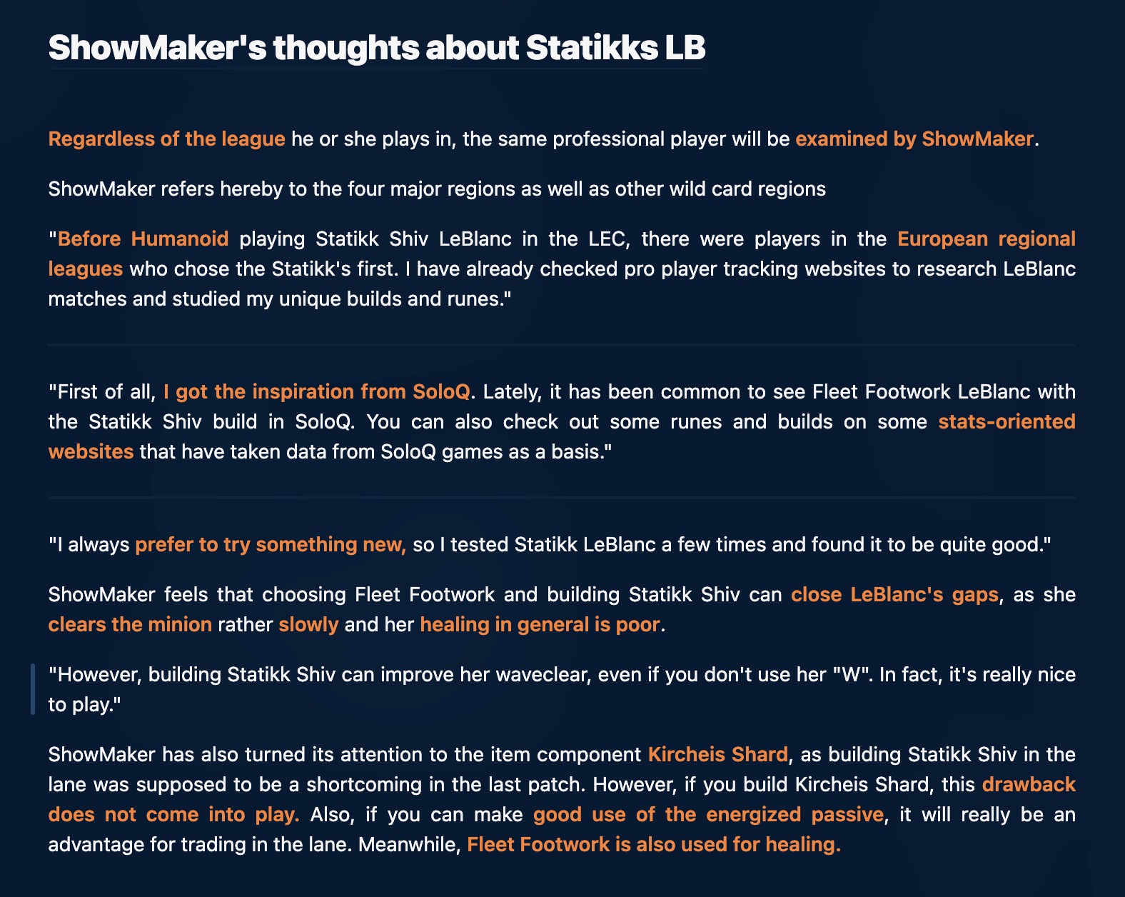 Rita on X: ShowMaker's thoughts about the new Statikk LB