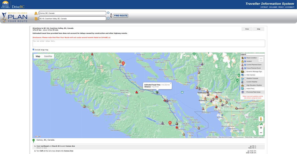 DriveBC's tweet image. Hi Steve,

Leave #ComoxBC and head southbound to #BCHwy18 westbound. 

Follow the signed detour route to #BCHwy4 and then westbound to #TofinoBC.

Please let us know if you require additional direction.

Safe travels.