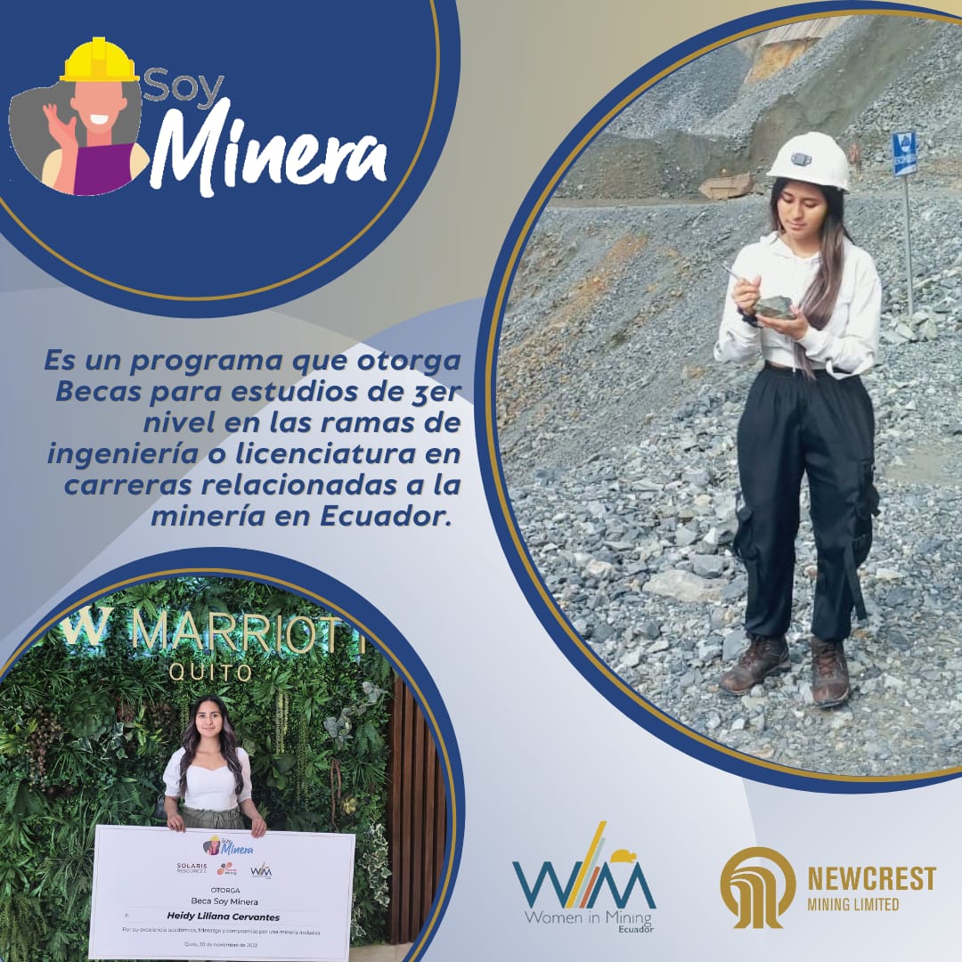 WIM Ecuador (@wimecuador) on Twitter photo ¿Eres estudiante de una carrera relacionada con la industria minera?
#WIMEcuador y <a href="/NewcrestMining/">Newcrest Mining</a> presentan la Tercera Edición del Programa de Becas #SoyMinera, que apoya los estudios superiores de mujeres estudiantes en las ramas de ingeniería o licenciatura. ¿Eres estudiante de una carrera relacionada con la industria minera?
#WIMEcuador y <a href="/NewcrestMining/">Newcrest Mining</a> presentan la Tercera Edición del Programa de Becas #SoyMinera, que apoya los estudios superiores de mujeres estudiantes en las ramas de ingeniería o licenciatura.