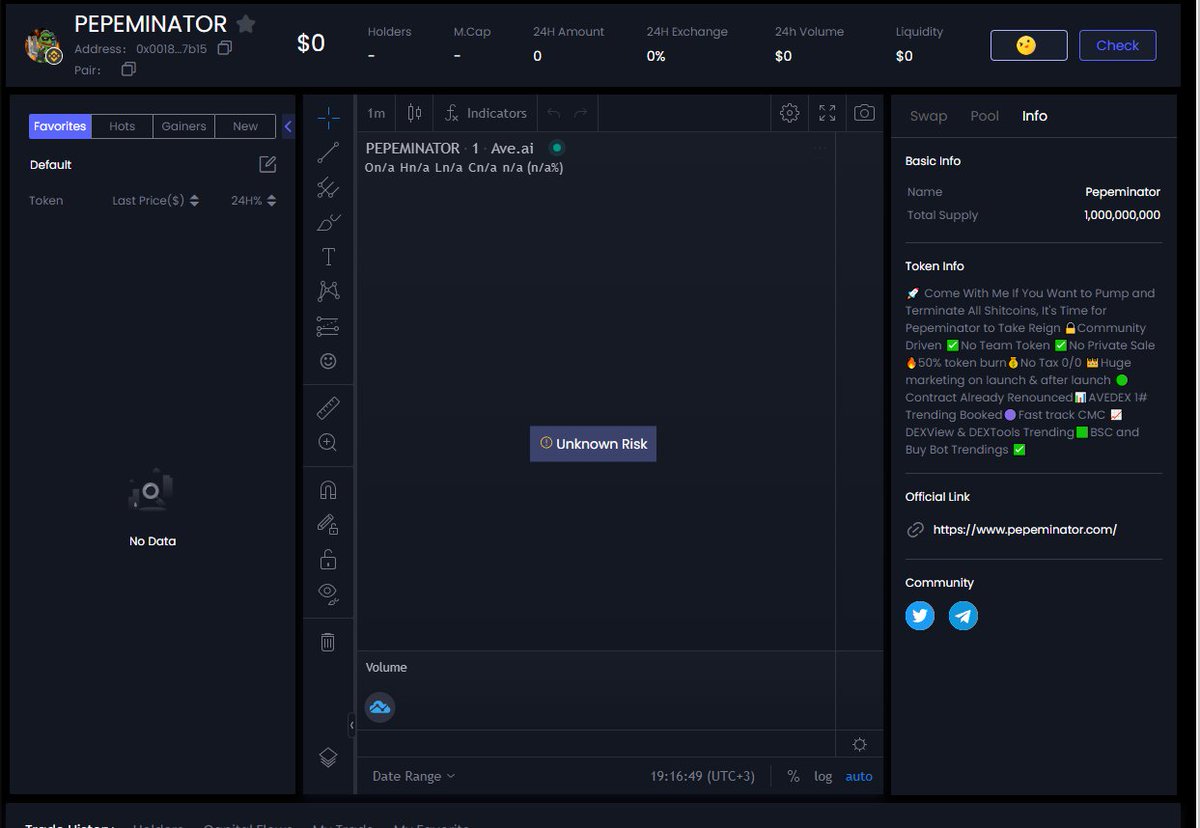 #Pepeminator is  pre-listed on Avedex now!

We booked 1# Hot Trending for upcoming Pepeminator pancakeswap launch!

ave.ai/token/0x001865…

#bnb #elonmusk #pepe #bsc #binance #100x