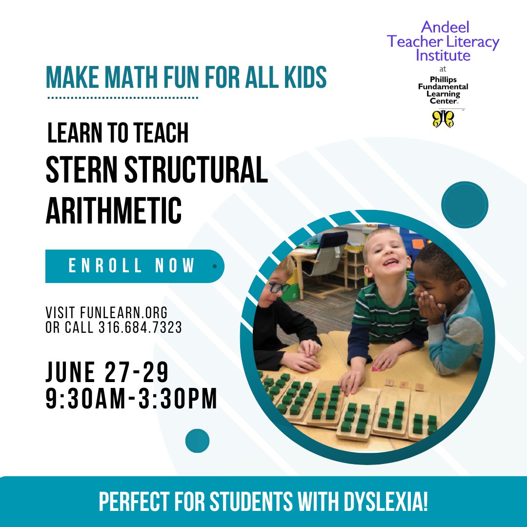 FunlearnC's tweet image. Enroll in our #sternmath class. This systematic, #multisensory approach, engages students as they develop a concrete understanding of math principles. We have a guest teacher coming from NY to offer this 3-day #teachertraining course in KS! #dyslexia #neurodivergent #adhd