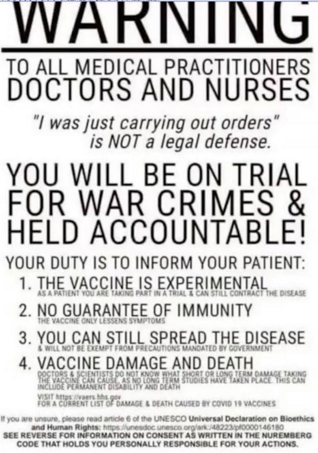 Kevin A. (@KAhajanian) on Twitter photo 2023-06-19 16:24:19 If Doctors and Medical Professionals are scared, they should be.
#Nuremberg2 #Nuremberg2Now #Nuremberg #TwentyFootDrop If Doctors and Medical Professionals are scared, they should be.
#Nuremberg2 #Nuremberg2Now #Nuremberg #TwentyFootDrop
