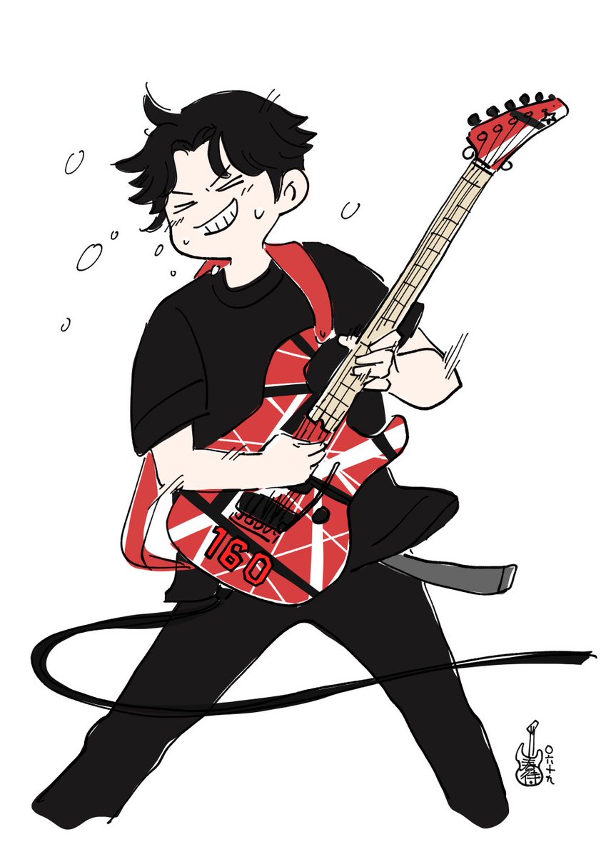 instrument 1boy guitar male focus black hair shirt solo  illustration images