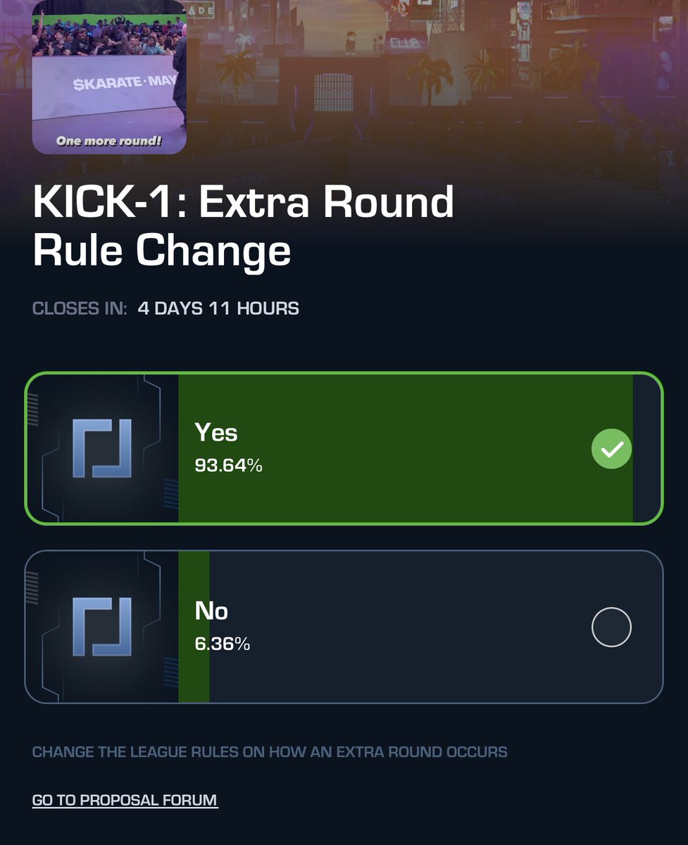 bmgentile's tweet image. just participated in a dao governance proposal for @karatecombat 🙌 

big fan of how they’ve turned a sports league into a dao — i think we’re witnessing the beginnings of a new business / organizational model for professional sports