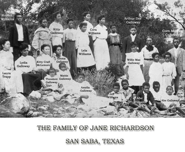 Here's a picture of my people from Texas. You can see my 3x great grandmother (b. 1844), my great grandfather (b. 1897), and a multigenerational mix of aunts, cousins, and siblings gathered in San Saba, Texas around 1903.

Happy Juneteenth! Happy Day of Jubilee!