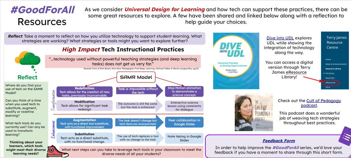UGDSB, thank you to all who engaged w the #GoodForAll series. The final post shares a reflection, FREE digital resources and a feedback form to help plan forward.
shorturl.at/ehzF1
Hope these resources con't to support your UDL journey! <a href="/ugdsb/">Upper Grand DSB</a> @ugdsbequity @UGExperiential