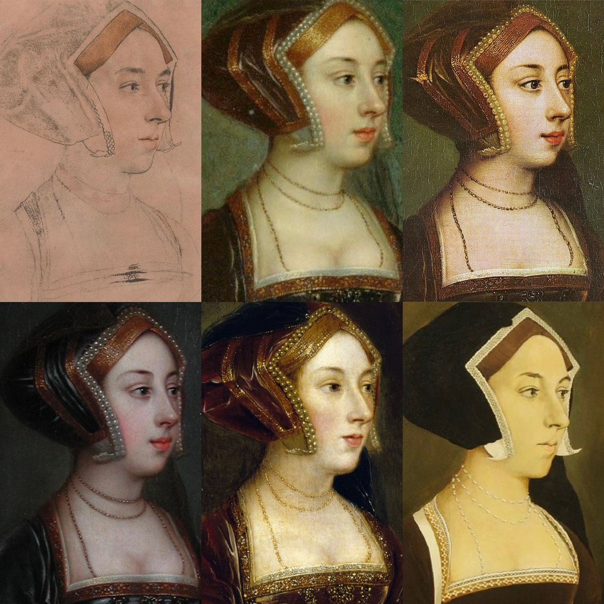 I love to see how different artists have interpreted Hans Holbein’s sketches divergently in their works over the centuries. The same sketch is realised with different colours, cloth, expressions and sentiments. A glimpse into my work-in-progress ❤️#AnneBoleyn #hansholbein