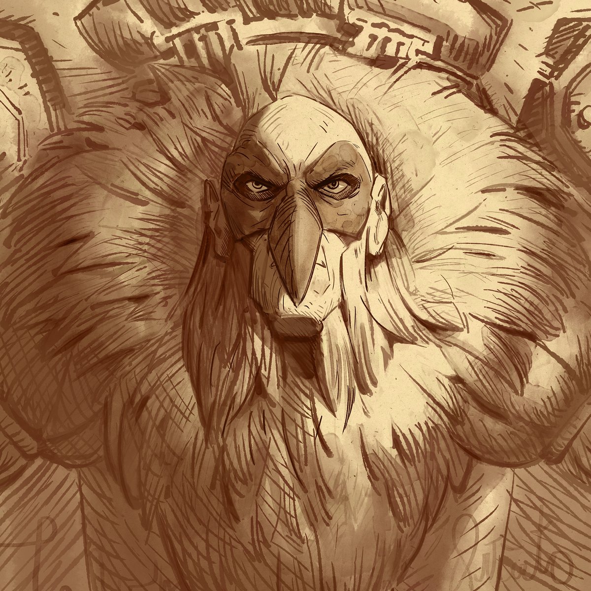 willcoyner's tweet image. Another early assignment was the character paint for Vulture. He was supposed to be a Da Vinci parchment drawing come to life. I used a lot of hand drawn inks to get texture on the line work to avoid it feeling too digital #acrossthespiderverse #vulture #spiderman