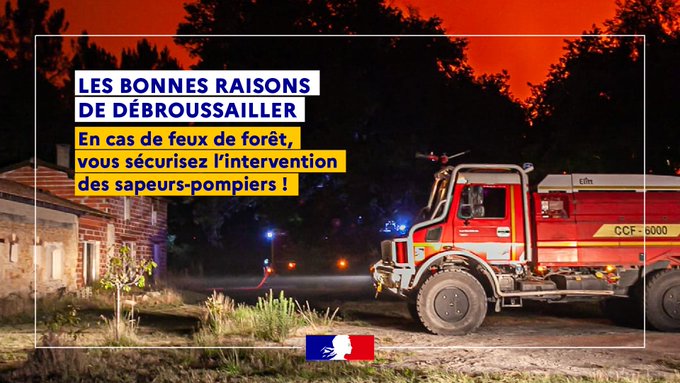 #FeudeForêt 🔥Il n'y a pas un pompier derrière chaque maison ! 
Le débroussaillement des abords de votre habitation permet de faciliter et de sécuriser le travail des sapeurs-pompiers.   

Plus d'informations sur la prévention des feux de forêt 👉feux-foret.gouv.fr