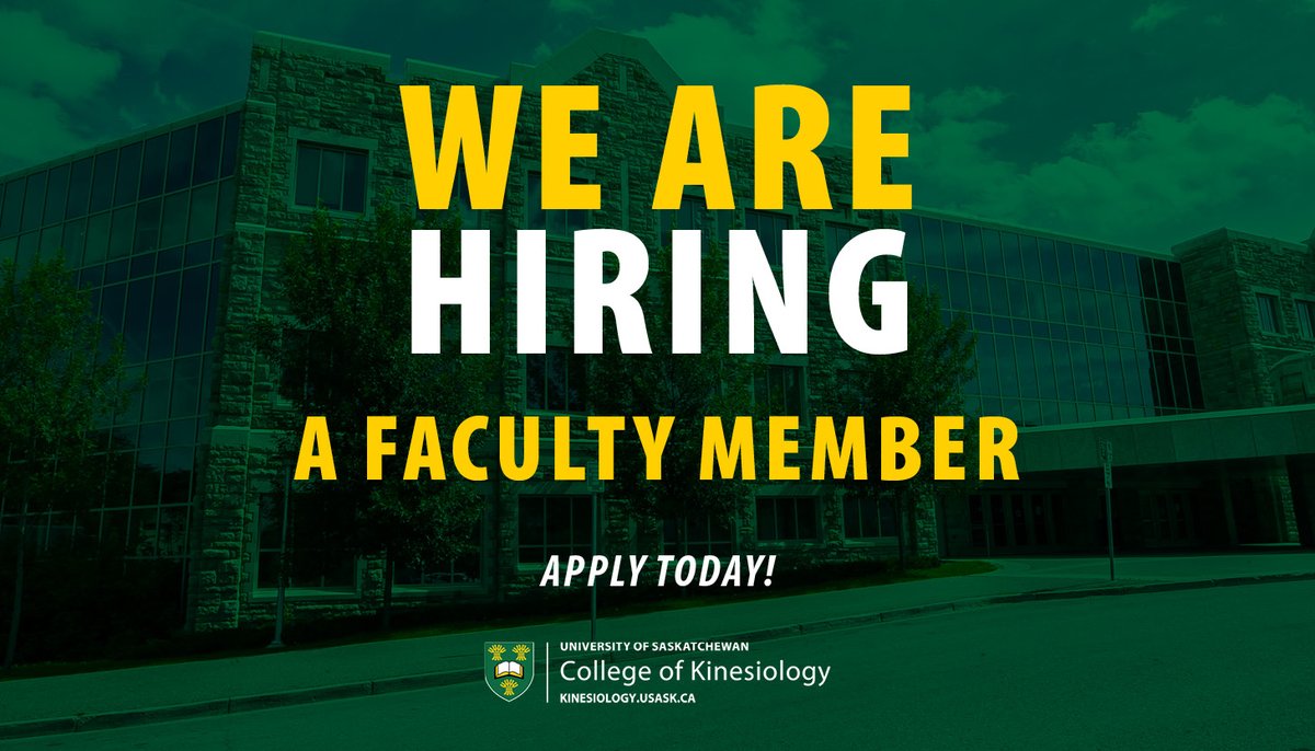 WE ARE HIRING!

Applications are invited from qualified individuals for a full-time, tenure-track Assistant Professor position in the College of Kinesiology at the University of Saskatchewan.

Full positing: usask.csod.com/ux/ats/careers…..