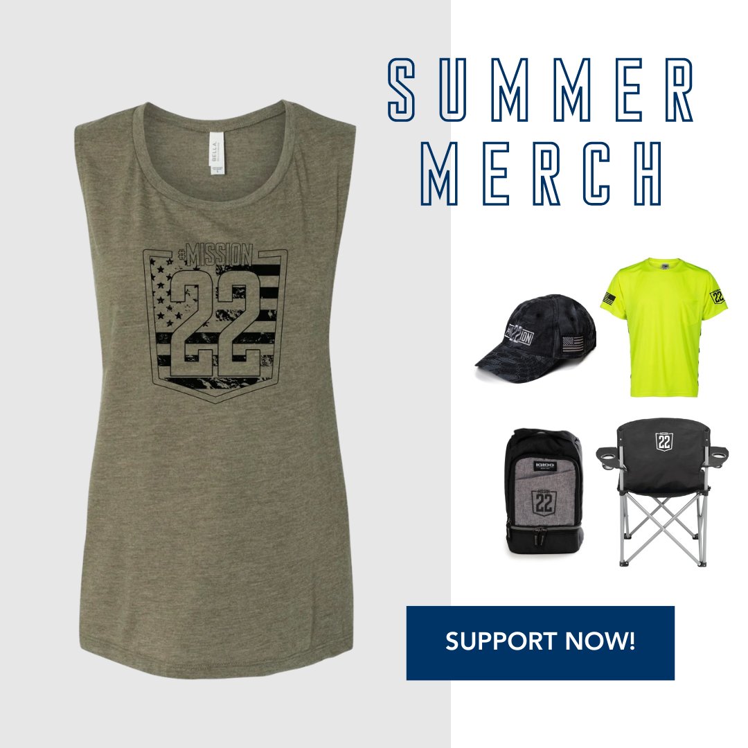 Mission22's tweet photo. Want to rep M22 while you stay cool this summer? Check out the new and restocked items in the Mission 22 shop! From camper chairs to tees and tanks, we've got something for everyone.
https://t.co/FCHHlaFdmI
#M22 #PostTraumaticGrowth #UnitedWeHeal #ShopYourSupport https://t.co/40gohKgPsE